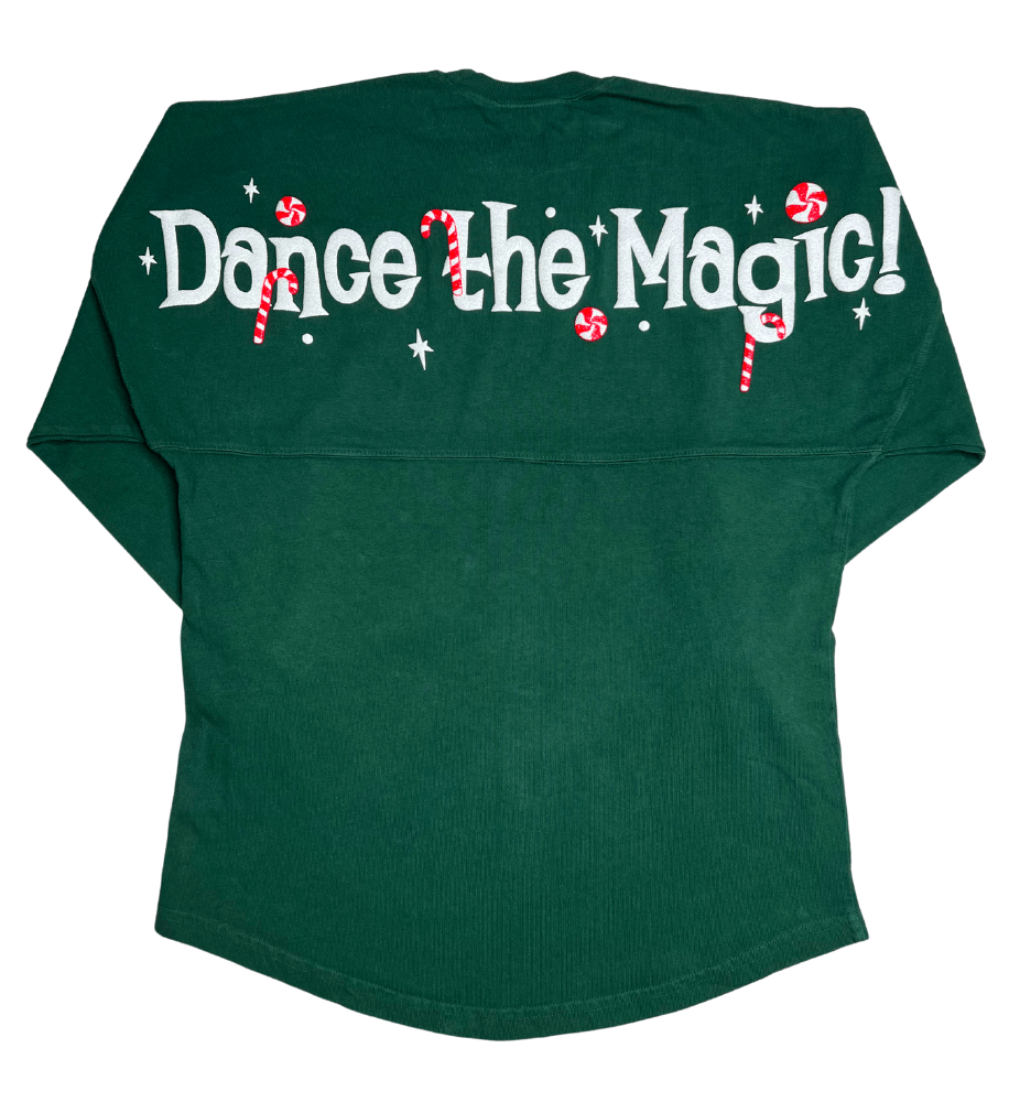 Green with Candy Canes "Dance the Magic" Spirit Jersey® for Kids & Adults
